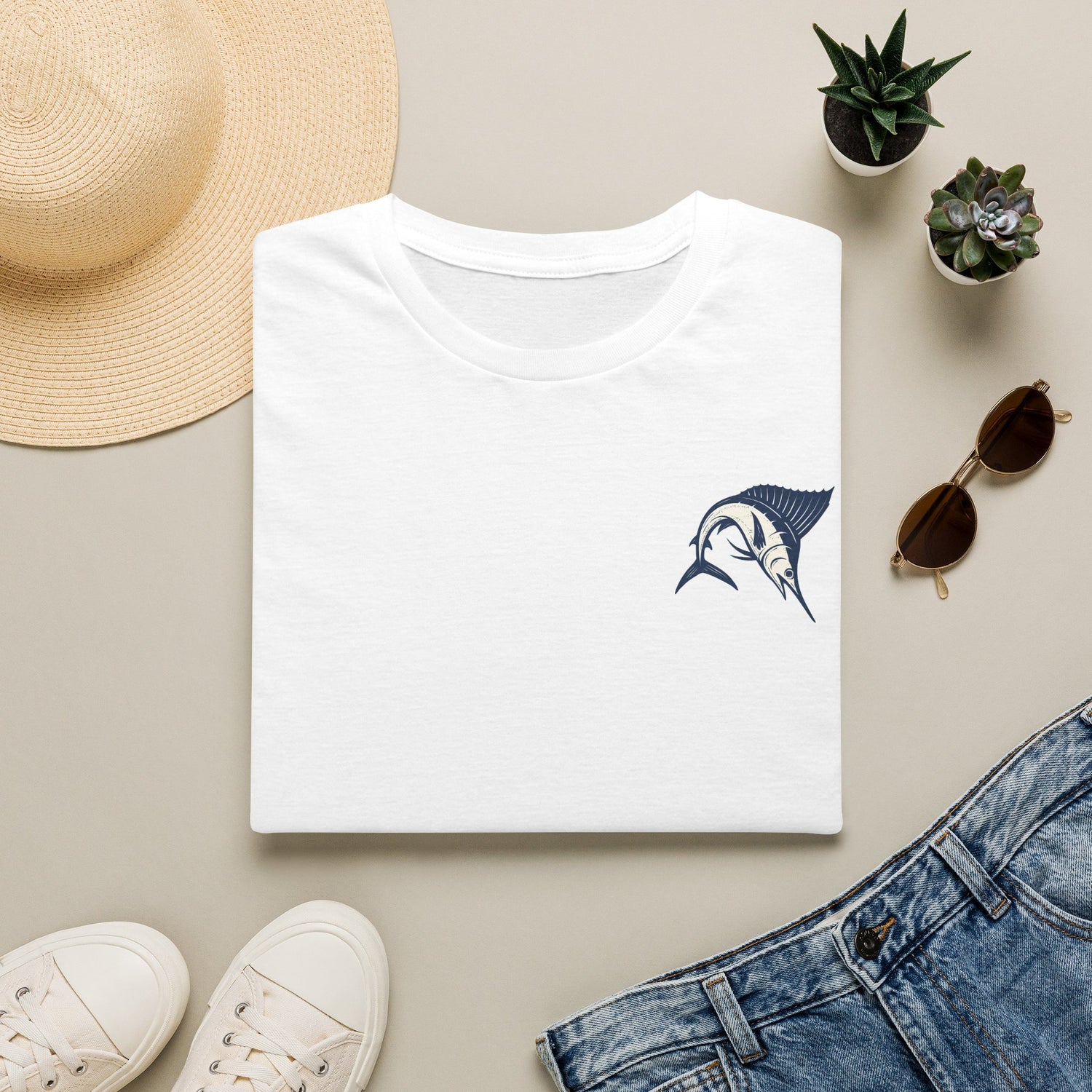 Marlin Pocket T-Shirt — Minimalist Sailfish Graphic Tee